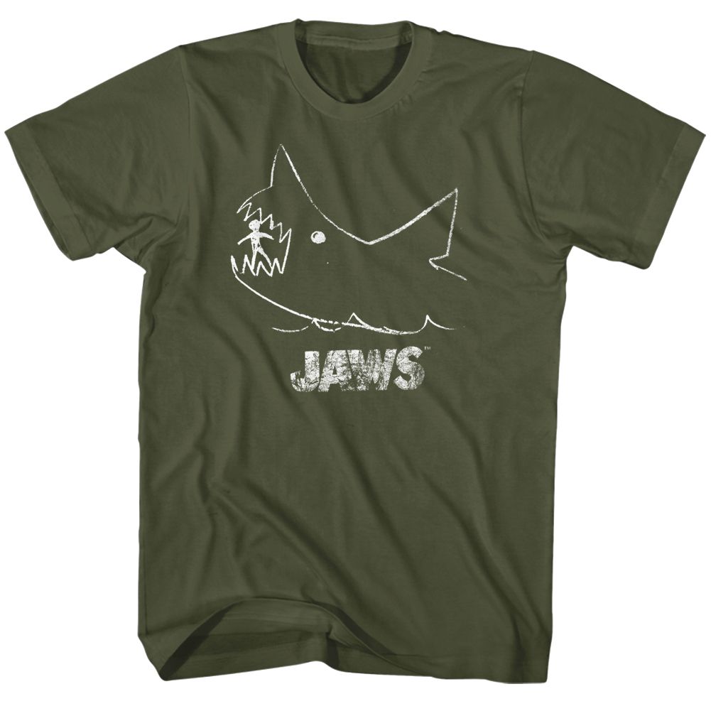 JAWS-CHALKBOARD-MILITARY GREEN ADULT S/S TSHIRT