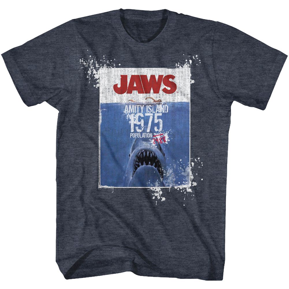 JAWS-JAWS POPULATION-NAVY HEATHER ADULT S/S TSHIRT