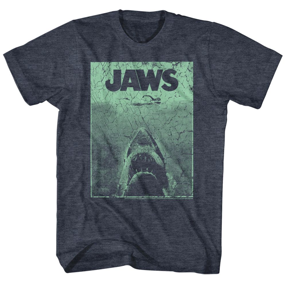JAWS-GREEN JAWS-NAVY HEATHER ADULT S/S TSHIRT