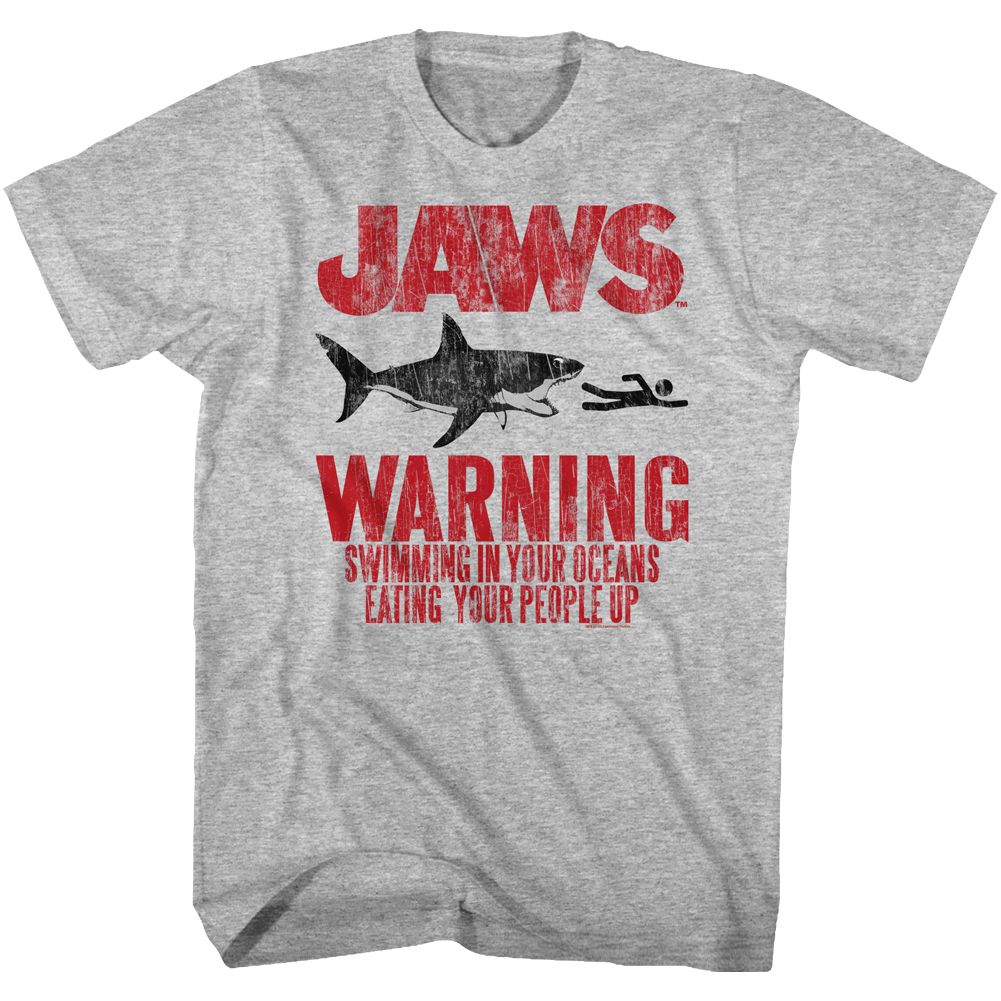JAWS-WARNING-GRAY HEATHER ADULT S/S TSHIRT
