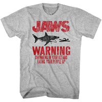 Thumbnail for JAWS-WARNING-GRAY HEATHER ADULT S/S TSHIRT