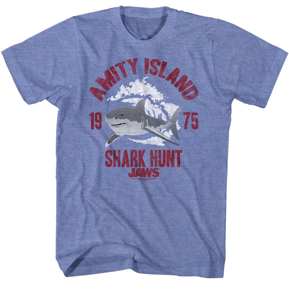 JAWS-SHARK HUNT-LIGHT BLUE HEATHER ADULT S/S TSHIRT