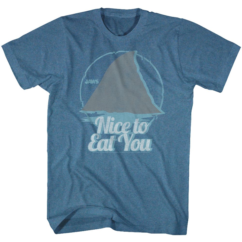 JAWS-NICE TO EAT YOU-INDIGO HEATHER ADULT S/S TSHIRT