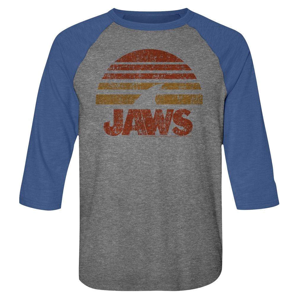 JAWS-SHARK SUN-PREMIUM HEATHER/VINTAGE ROYAL ADULT 3/4 SLEEVE RAGLAN