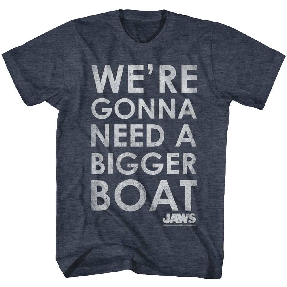 JAWS-BIGGER BOAT-NAVY ADULT S/S TSHIRT