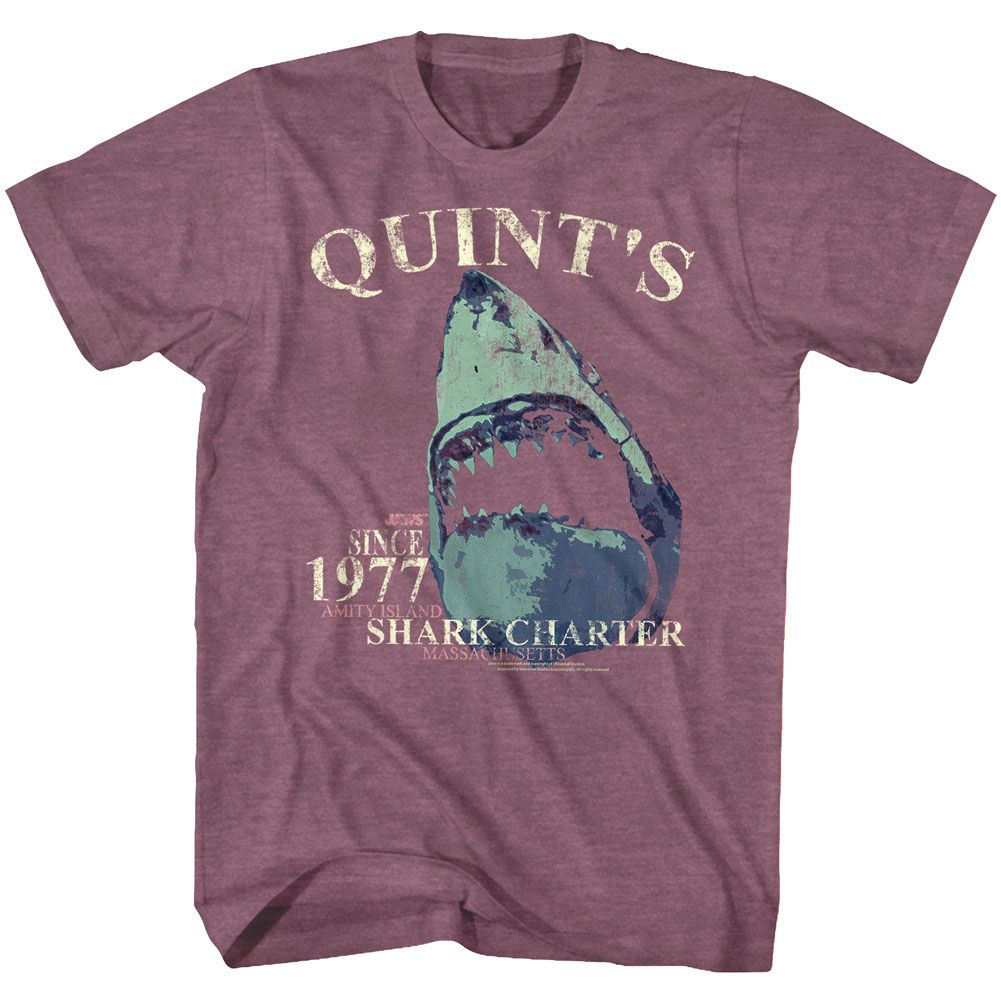 JAWS-QUINTS CHARTER-VINTAGE MAROON HEATHER ADULT S/S TSHIRT