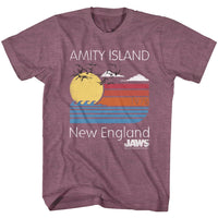 Thumbnail for JAWS-SUNSET-VINTAGE MAROON HEATHER ADULT S/S TSHIRT