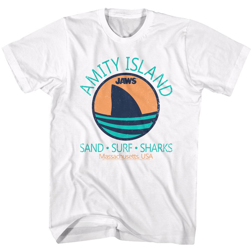 JAWS-SHARK FIN-WHITE ADULT S/S TSHIRT