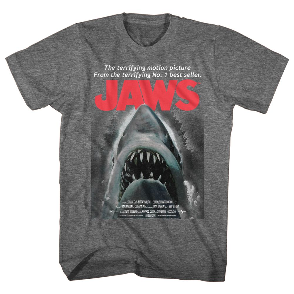 JAWS-BEWARE-GRAPHITE HEATHER ADULT S/S TSHIRT