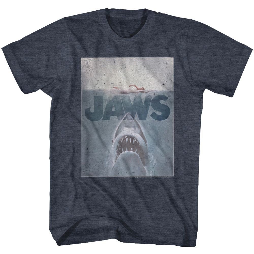 JAWS-TRANSPARENT-NAVY HEATHER ADULT S/S TSHIRT