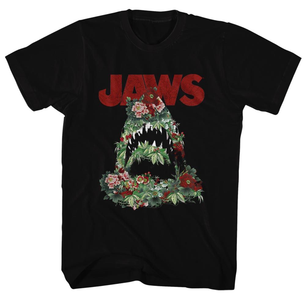 JAWS-FLORAL SHARK-BLACK ADULT S/S TSHIRT