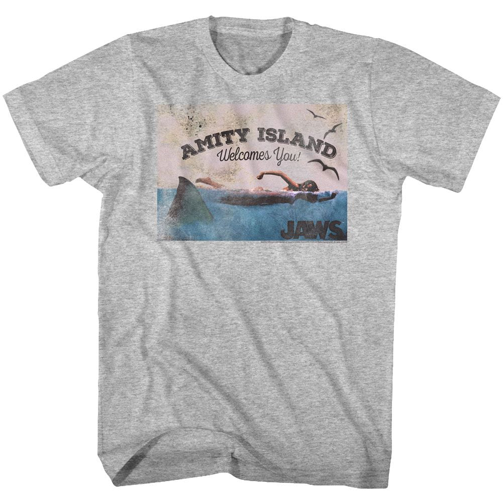 JAWS-WELCOME-GRAY HEATHER ADULT S/S TSHIRT