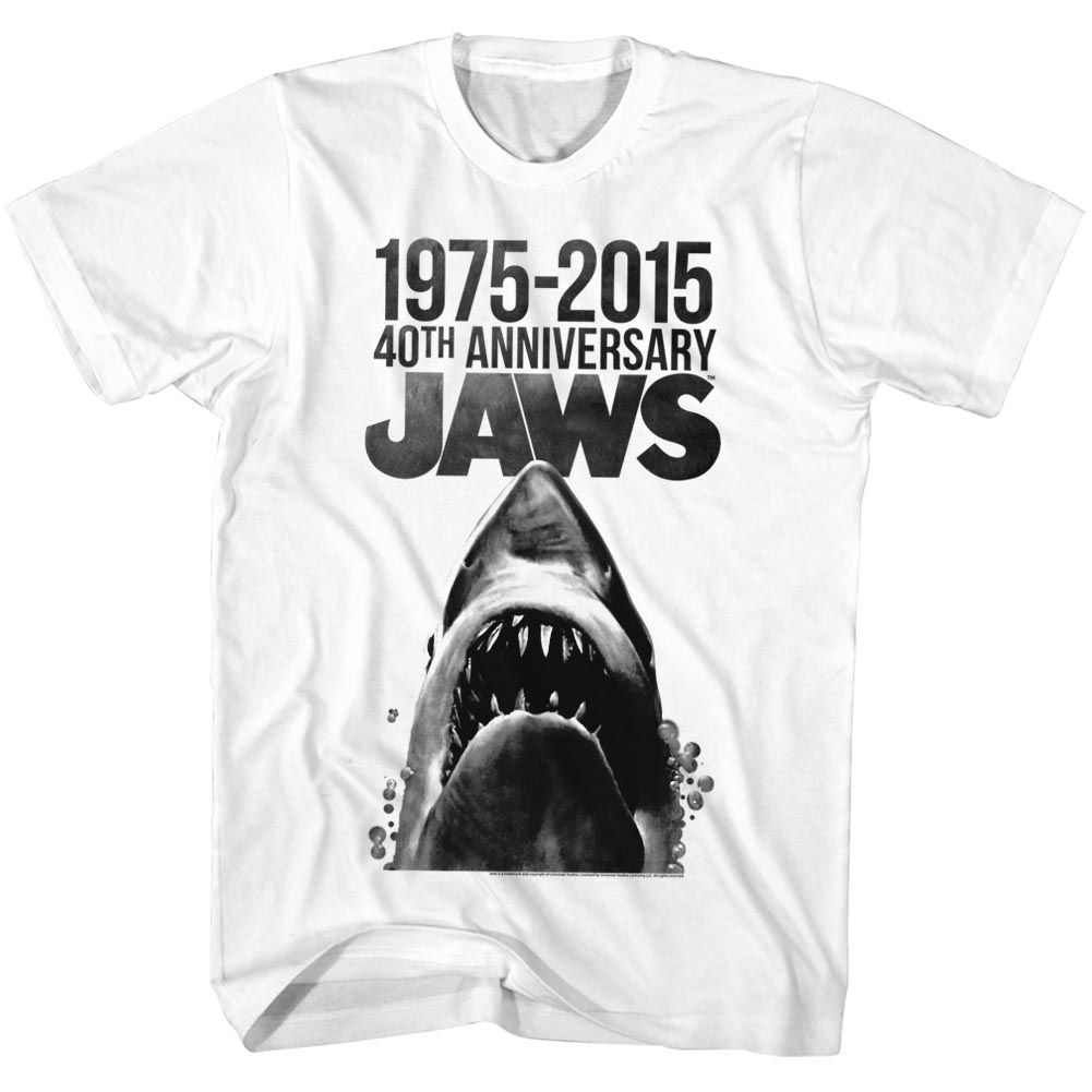 JAWS-40 YEARS-WHITE ADULT S/S TSHIRT