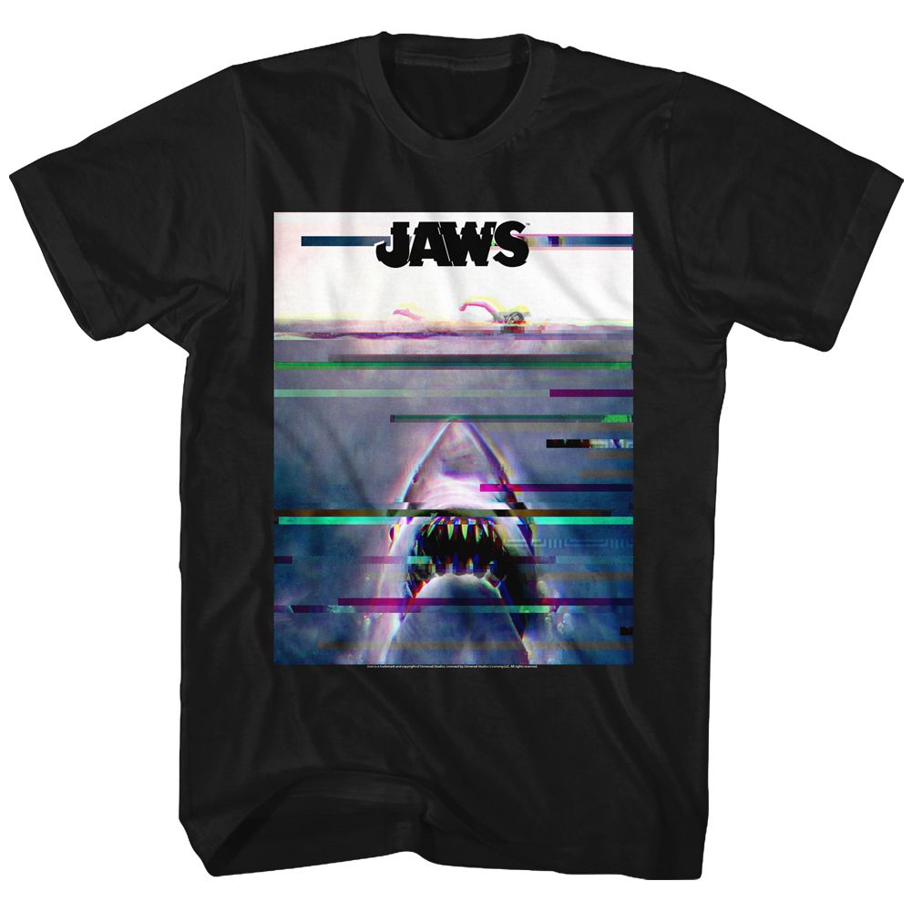 JAWS-GLITCHY-BLACK ADULT S/S TSHIRT