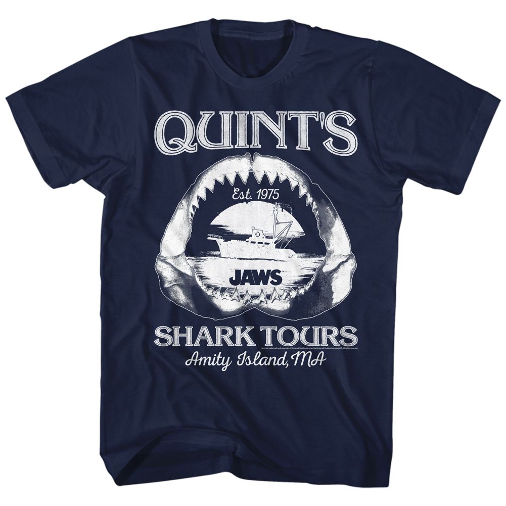 JAWS-SHARK TOURS-NAVY ADULT S/S TSHIRT