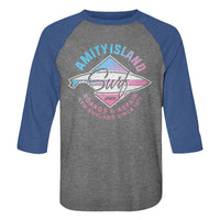 Thumbnail for JAWS-AMITY ISLAND REEF-PREMIUM HEATHER/VINTAGE ROYAL ADULT 3/4 SLEEVE RAGLAN