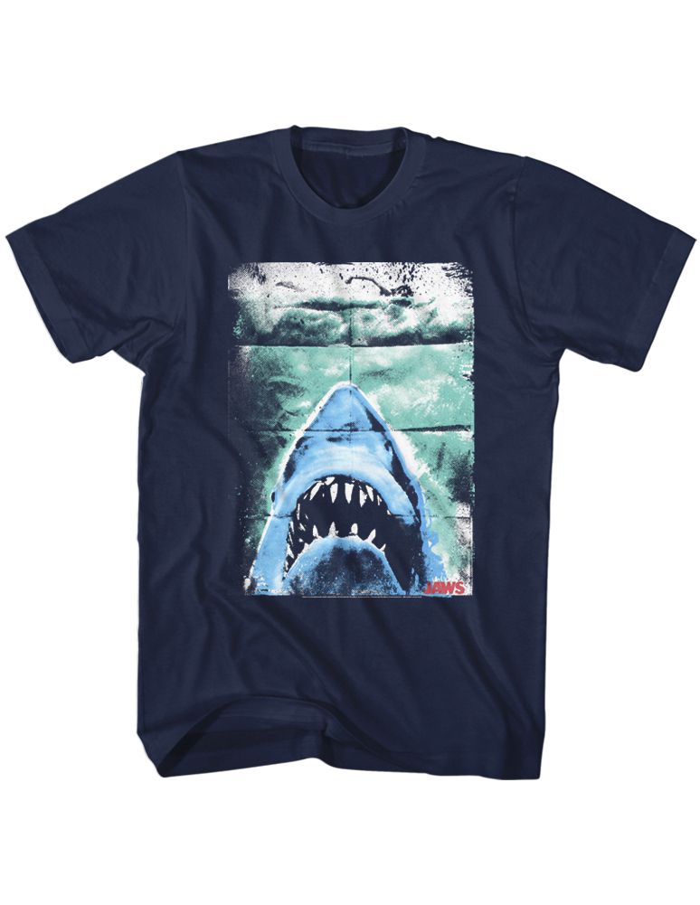 JAWS-FOLDED POSTER-NAVY ADULT S/S TSHIRT
