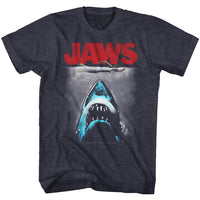 Thumbnail for JAWS-RED LOGO-NAVY HEATHER ADULT S/S TSHIRT