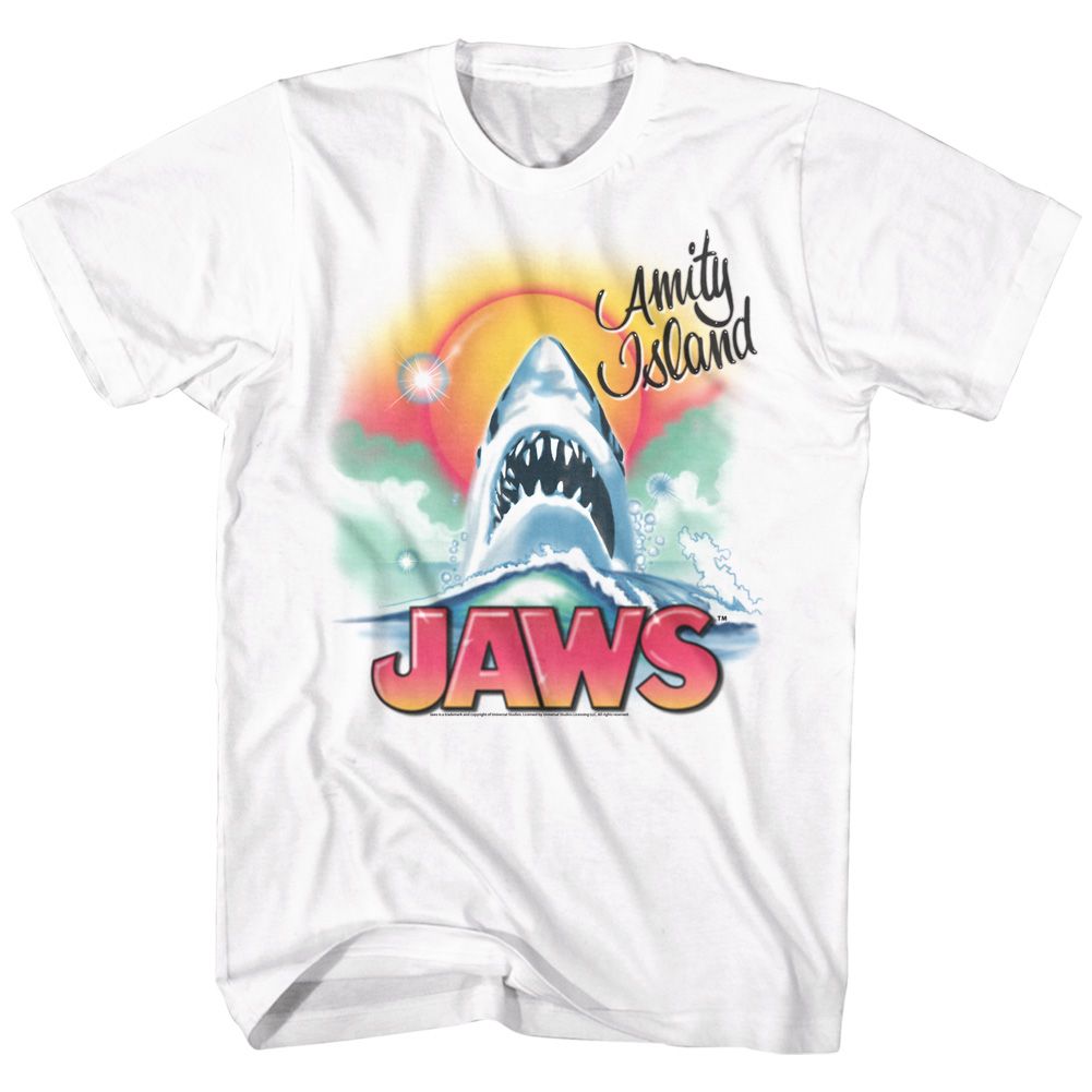 JAWS-BEACHY AIRBUSH-WHITE ADULT S/S TSHIRT