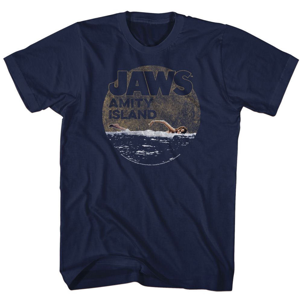 JAWS-LATE SWIM-NAVY ADULT S/S TSHIRT