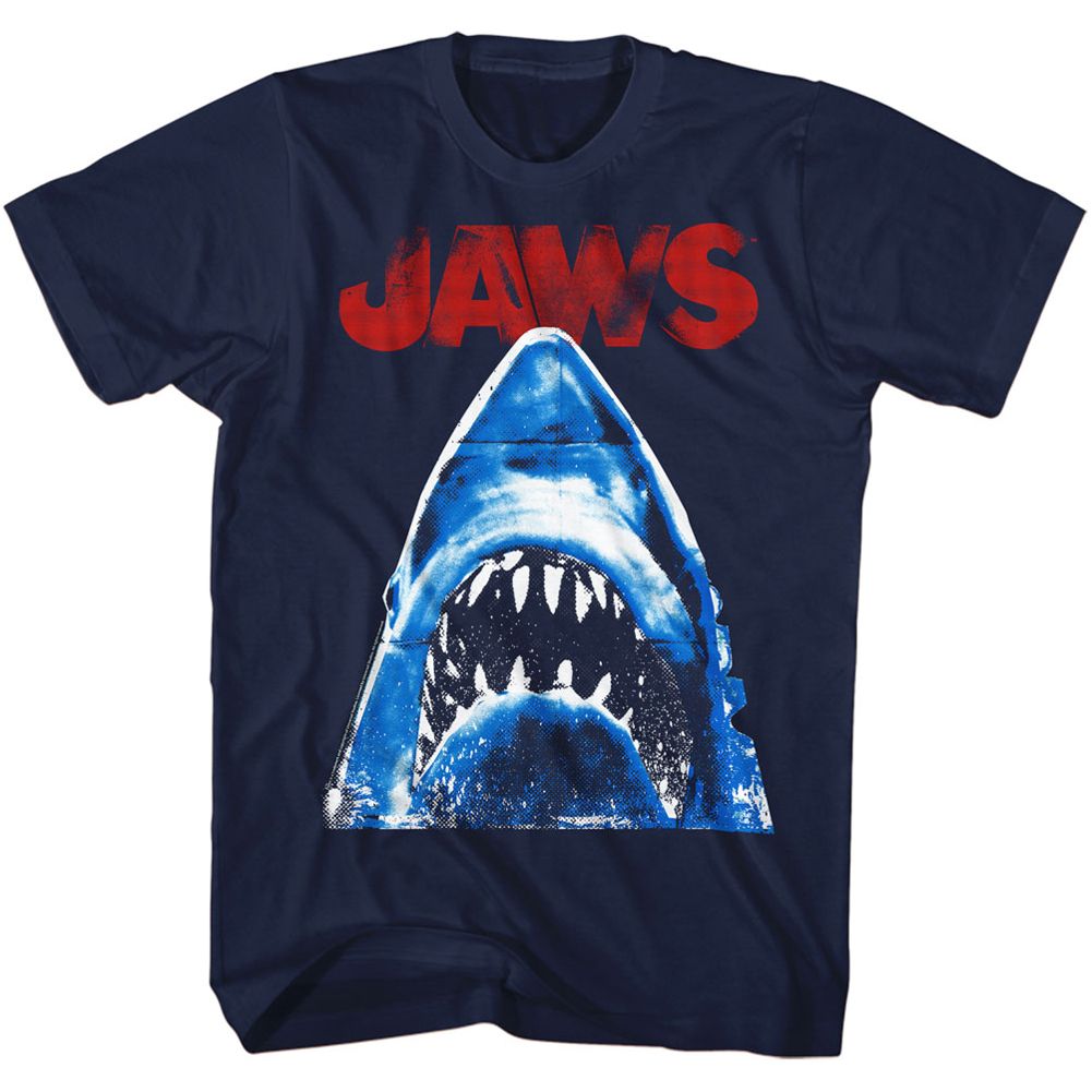 JAWS-HALFTONE-NAVY ADULT S/S TSHIRT