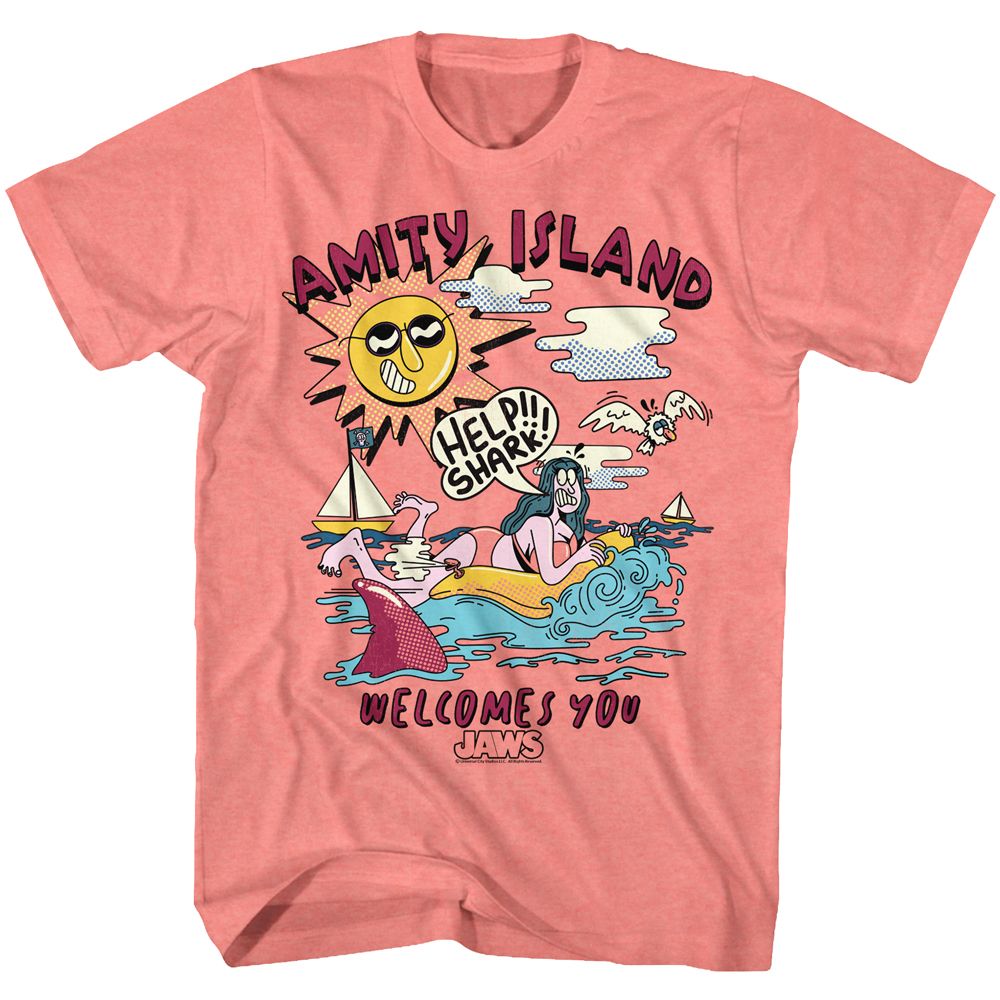 JAWS-HELPSHARK-CORAL SILK HEATHER ADULT S/S TSHIRT