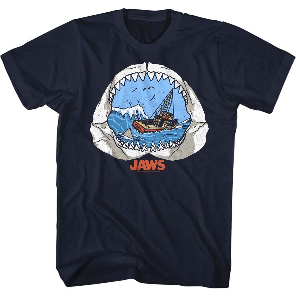 JAWS-JAW VIEW-NAVY ADULT S/S TSHIRT