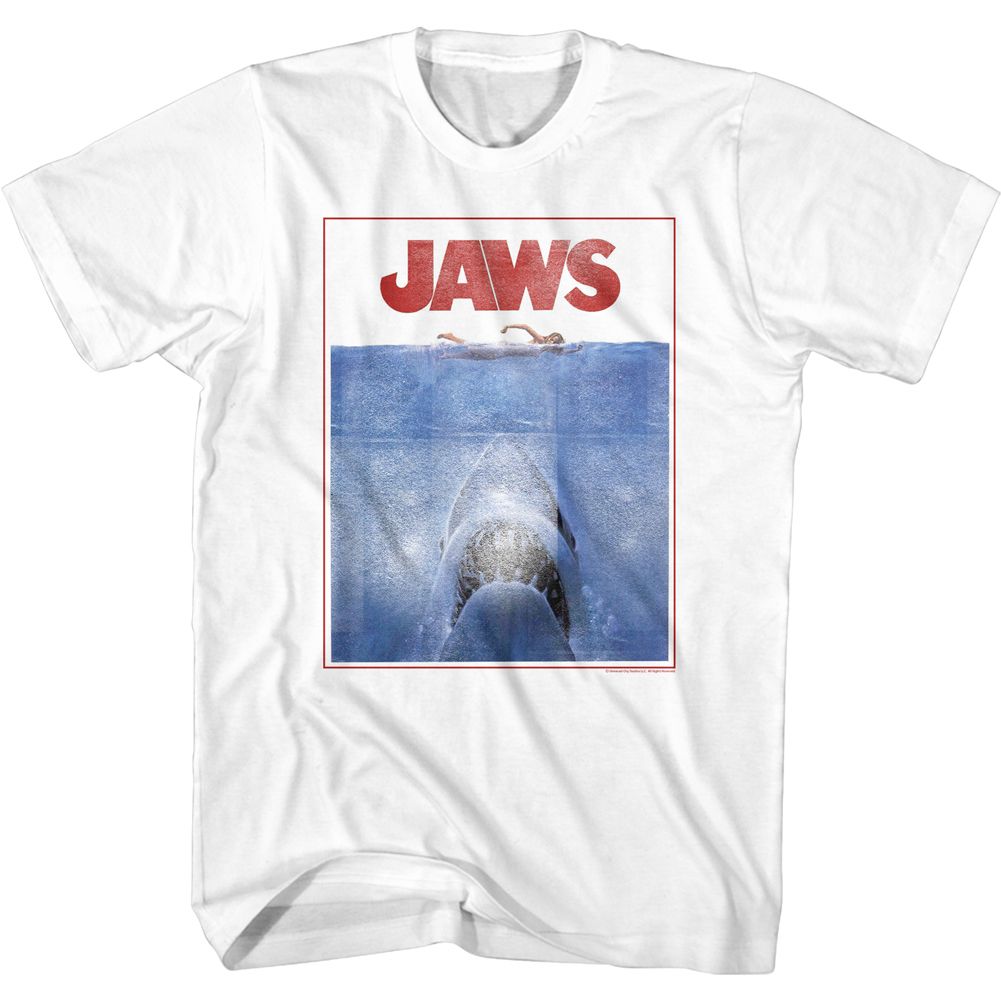 JAWS-OUTLINED POSTER-WHITE ADULT S/S TSHIRT