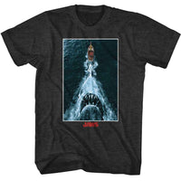Thumbnail for JAWS-JAWS SHARK CHASING BOAT POSTER-BLACK HEATHER ADULT S/S TSHIRT