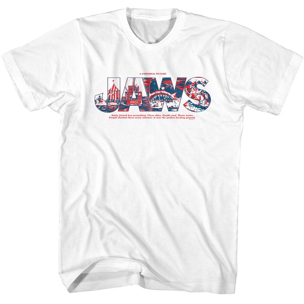 JAWS-JAWS LOGO WITH COMICS-WHITE ADULT S/S TSHIRT