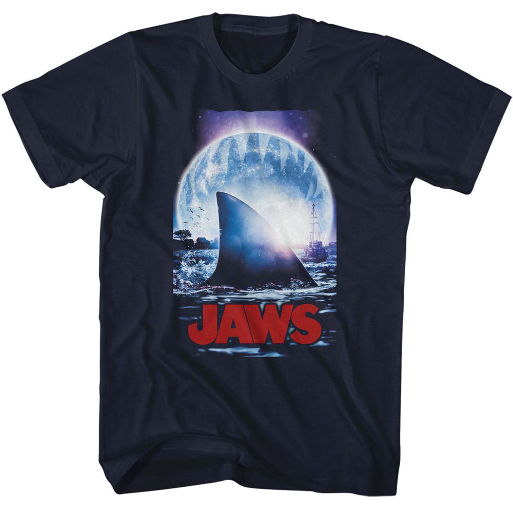 JAWS-JAWS MOONLIGHT SHARK FIN-NAVY ADULT S/S TSHIRT