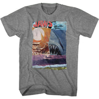 Thumbnail for JAWS-SKI SHARK COLLAGE-GRAPHITE HEATHER ADULT S/S TSHIRT