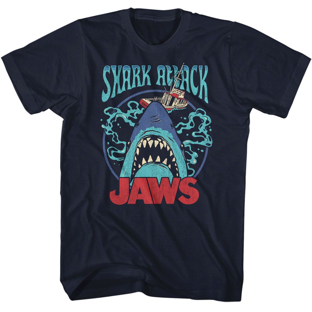 JAWS-JAWS SWIRLY WATER-NAVY ADULT S/S TSHIRT