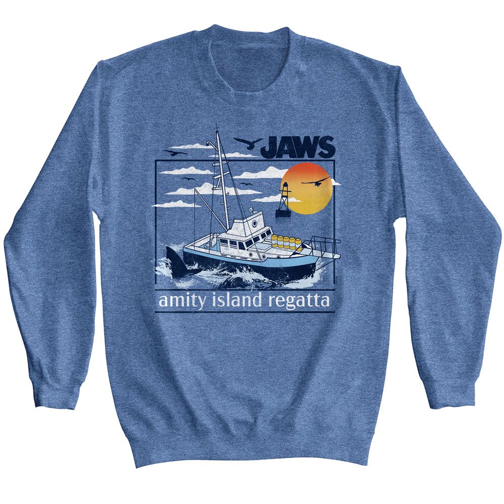 JAWS-JAWS AMITY ISLAND REGATTA-VINTAGE BLUE HEATHER ADULT L/S SWEATSHIRT