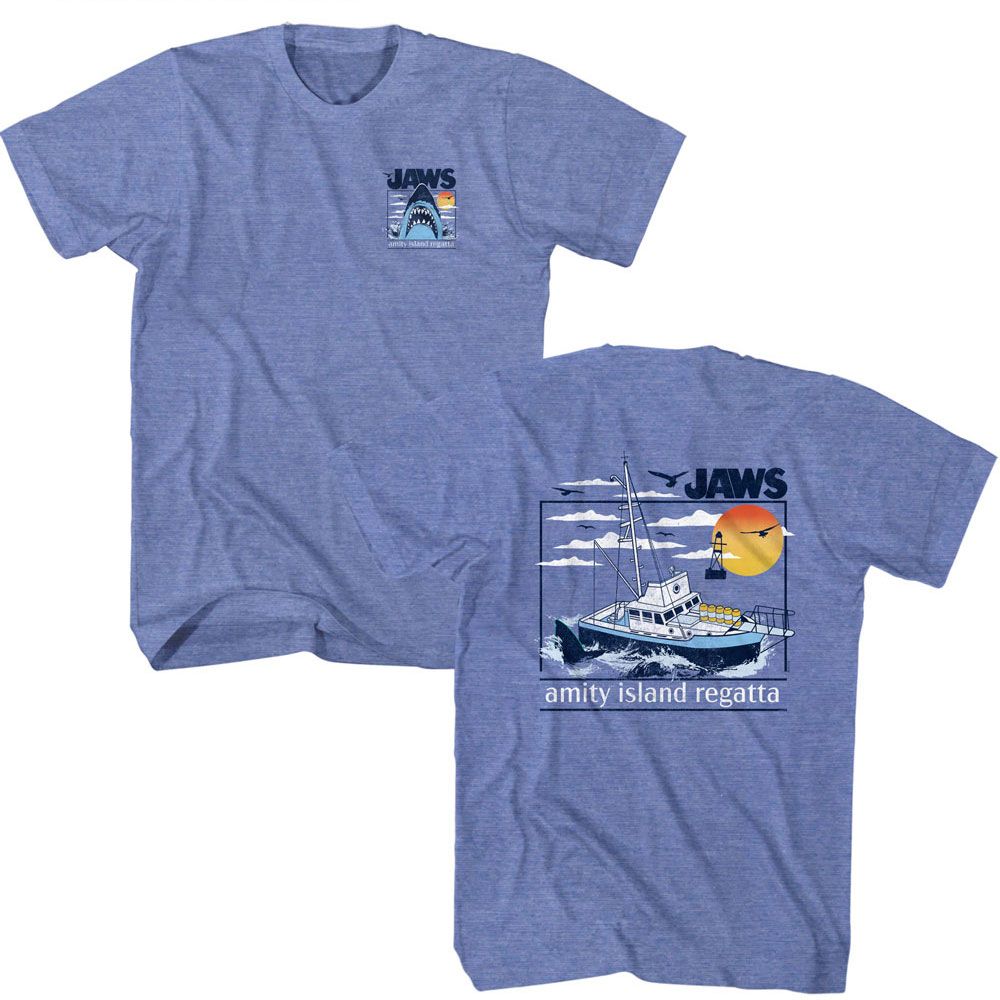 JAWS-JAWS AMITY ISLAND REGATTA-LIGHT BLUE HEATHER ADULT S/S TSHIRT