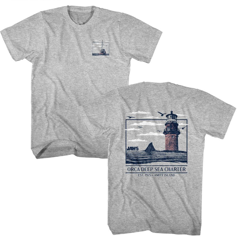 JAWS-JAWS ORCA DEEP SEA CHARTER-GRAY HEATHER ADULT S/S TSHIRT