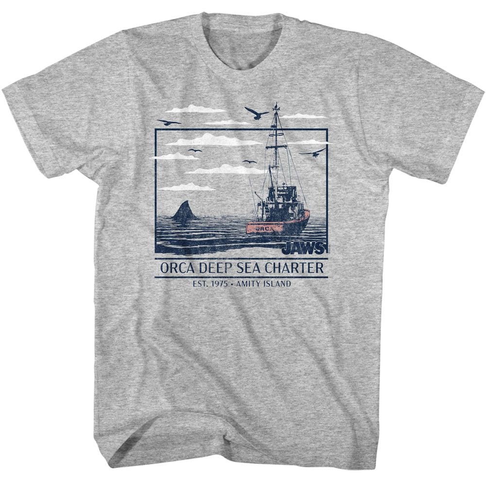 JAWS-JAWS ORCA DEEP SEA BOAT-GRAY HEATHER ADULT S/S TSHIRT