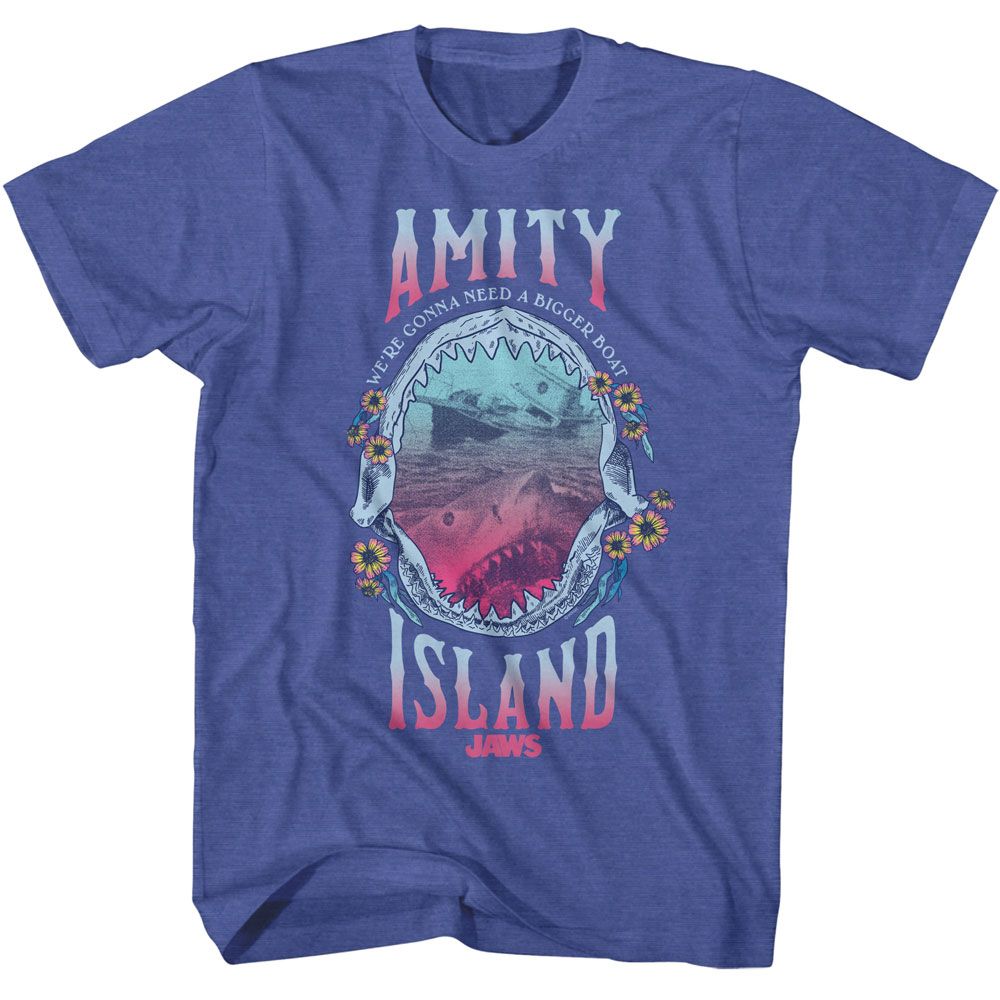 JAWS-JAWS SHARK TEETH AND FLORAL-ROYAL HEATHER ADULT S/S TSHIRT