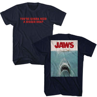Thumbnail for JAWS-JAWS BIGGER BOAT FRONT AND BACK-NAVY ADULT S/S TSHIRT