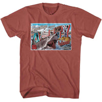 Thumbnail for JAWS-JAWS AMITY ISLAND POSTCARD-TERRACOTTA ADULT S/S TSHIRT