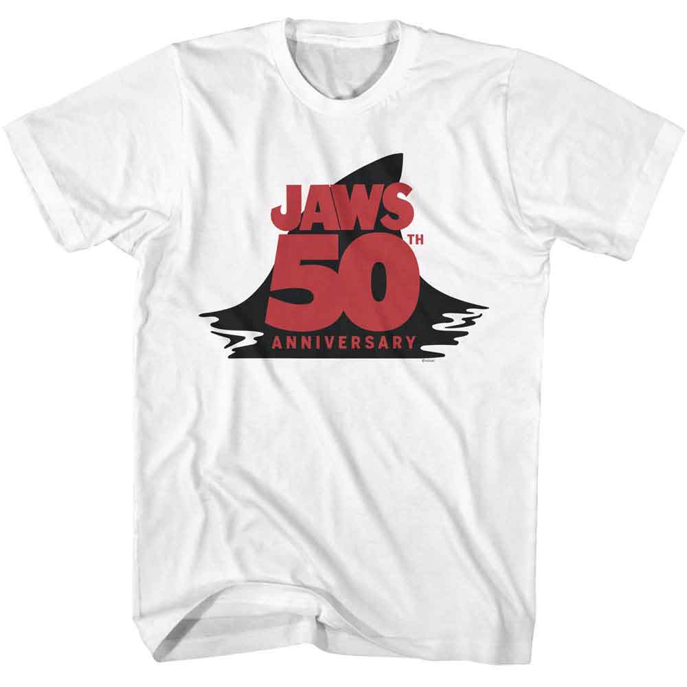 JAWS-JAWS 50TH ANNIVERSARY FIN-WHITE ADULT S/S TSHIRT