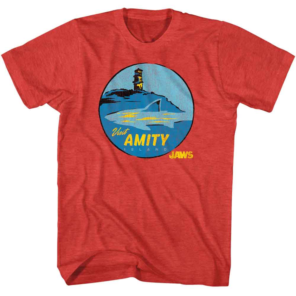 JAWS-JAWS VISIT AMITY-RED HEATHER ADULT S/S TSHIRT
