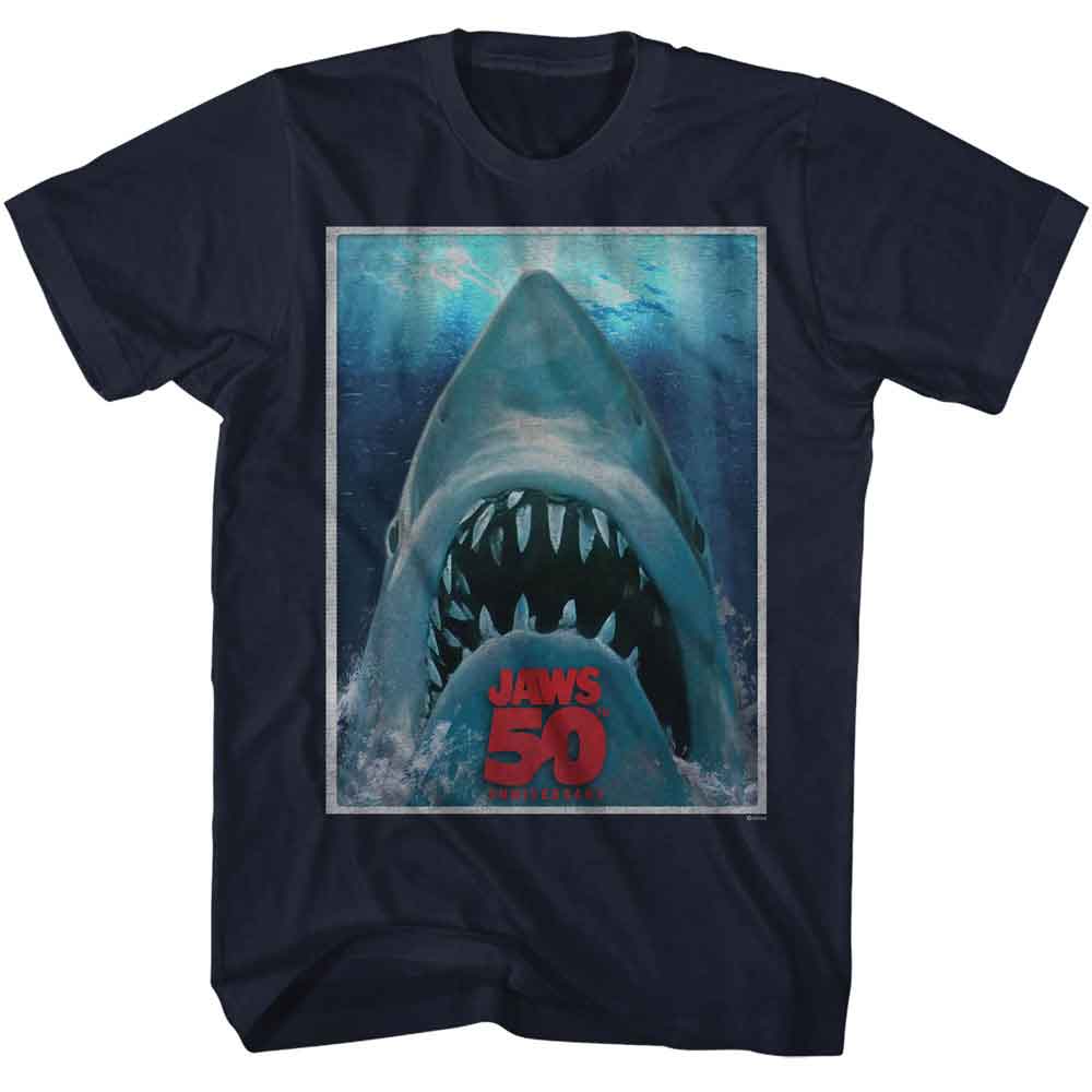 JAWS-JAWS 50TH POSTER-NAVY ADULT S/S TSHIRT