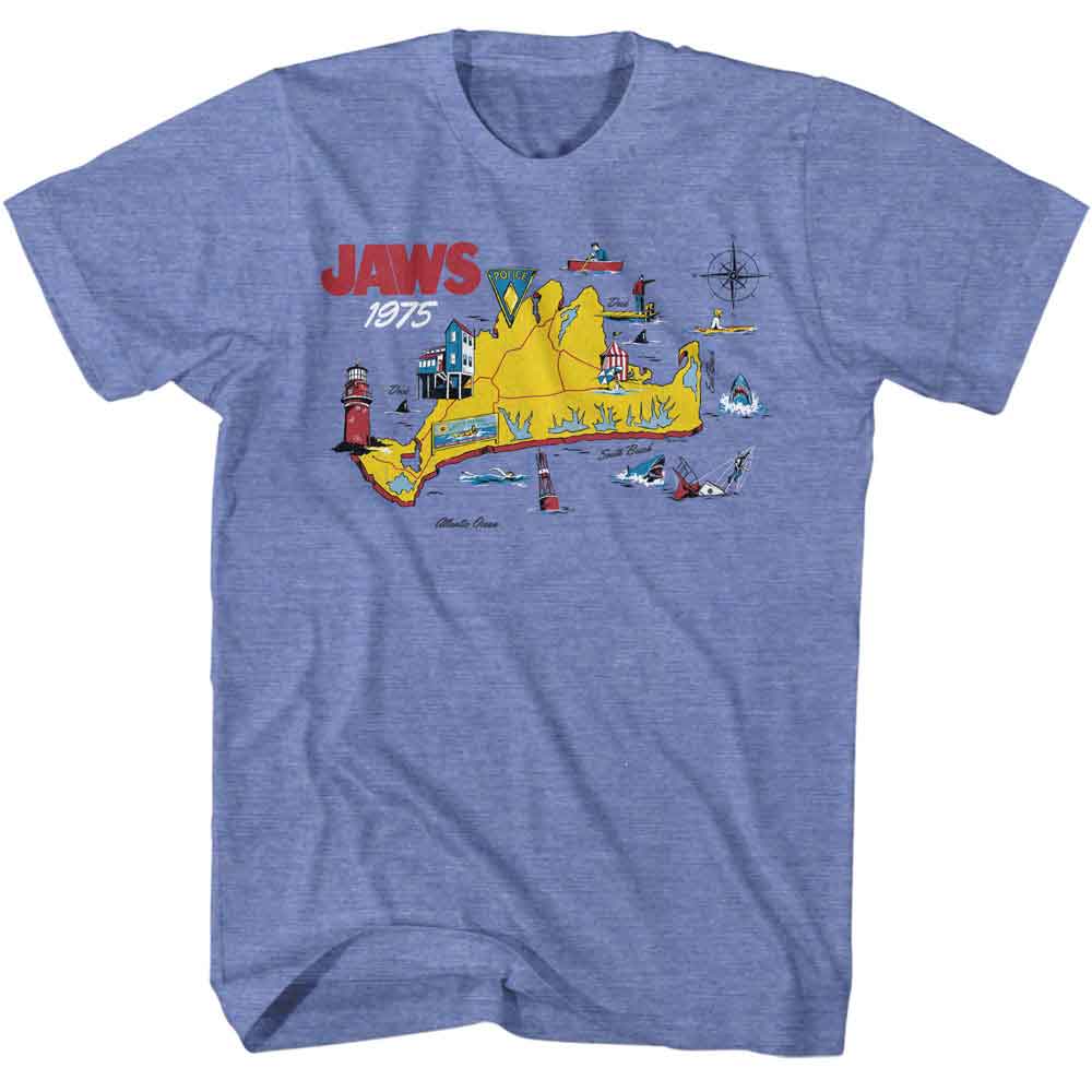JAWS-JAWS 75 ISLAND MAP-LIGHT BLUE HEATHER ADULT S/S TSHIRT
