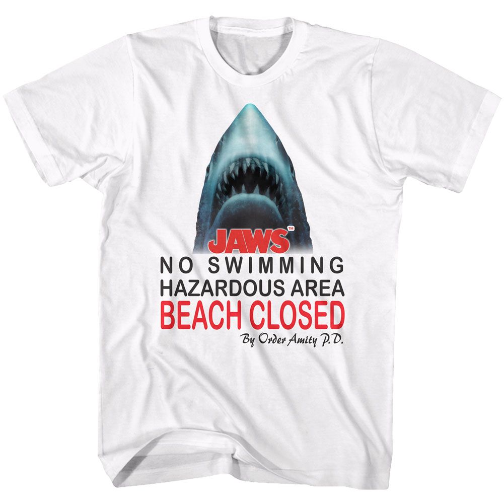 JAWS-BEACH CLOSED-WHITE ADULT S/S TSHIRT