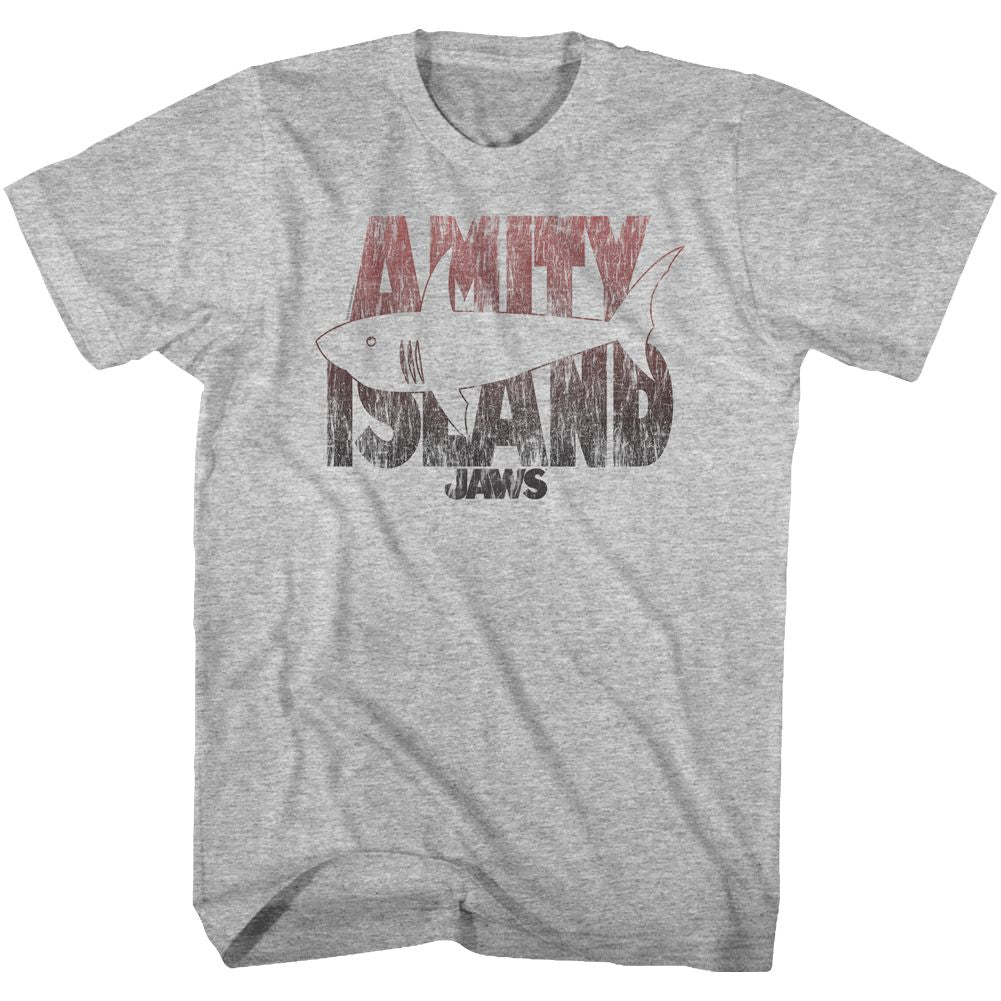 JAWS-SHARK LINE-GRAY HEATHER ADULT S/S TSHIRT