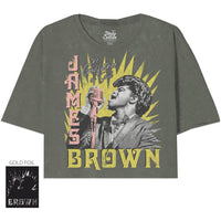 Thumbnail for JAMES BROWN ON THE MIC STONE GRAY OVERSIZED CROP TEE