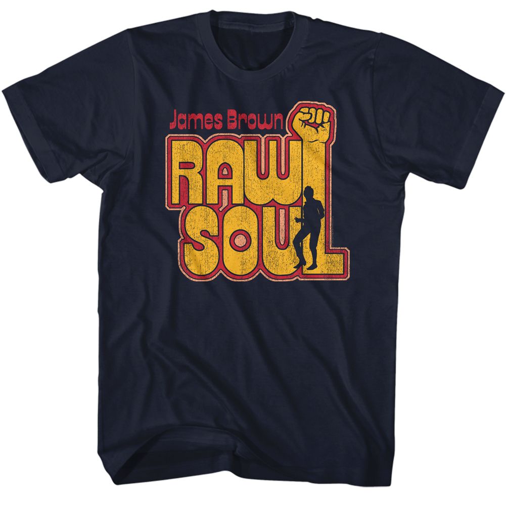 JAMES BROWN-JAMES BROWN RAW SOUL-NAVY ADULT S/S TSHIRT