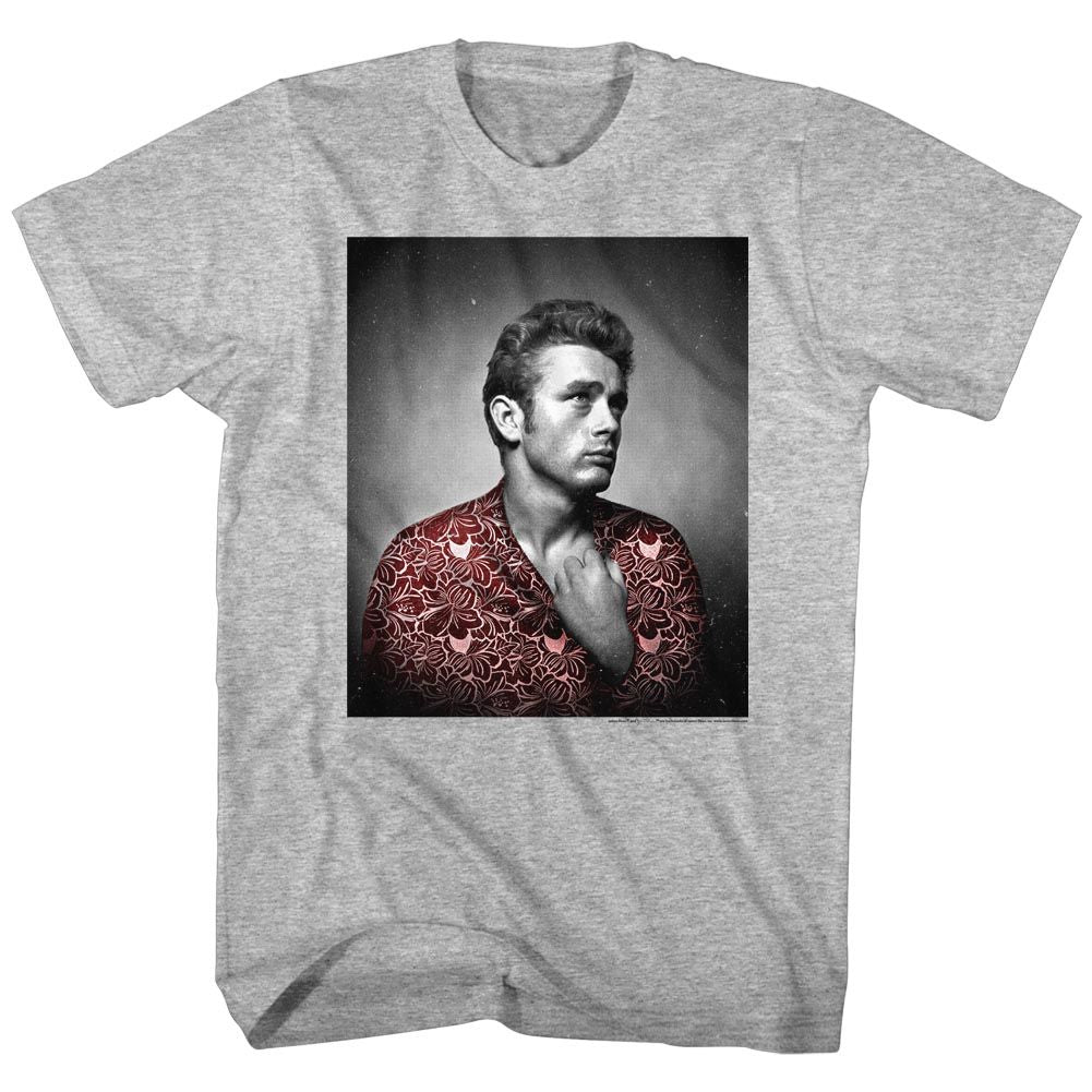 JAMES DEAN-RED FLOWER PRINT-GRAY HEATHER ADULT S/S TSHIRT