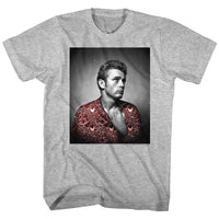 Thumbnail for JAMES DEAN-RED FLOWER PRINT-GRAY HEATHER ADULT S/S TSHIRT